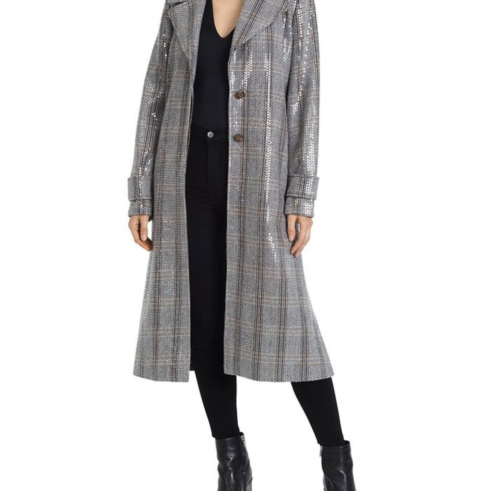 Avec Les Filles Sequin Plaid Trench